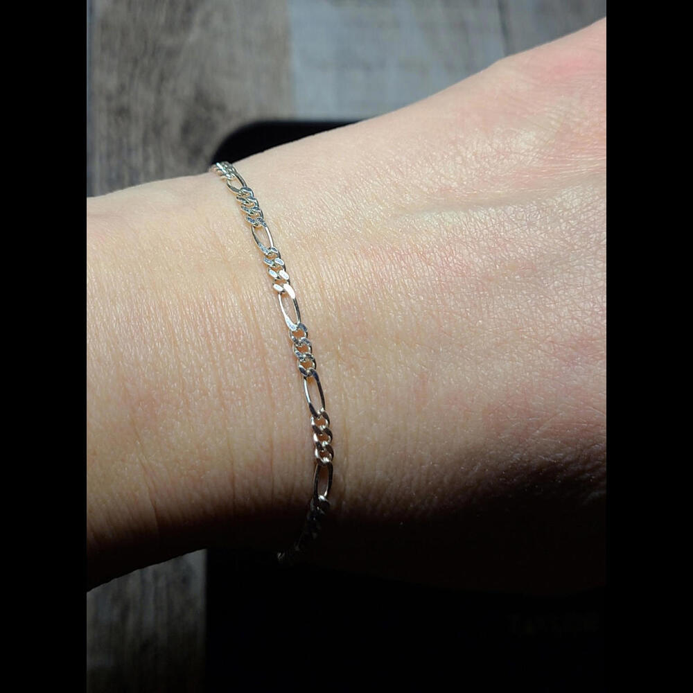 10 Inch Figaro Style Sterling Silver Bracelet 925 Made In Italy With 925 Lobst - Picture 9 of 9